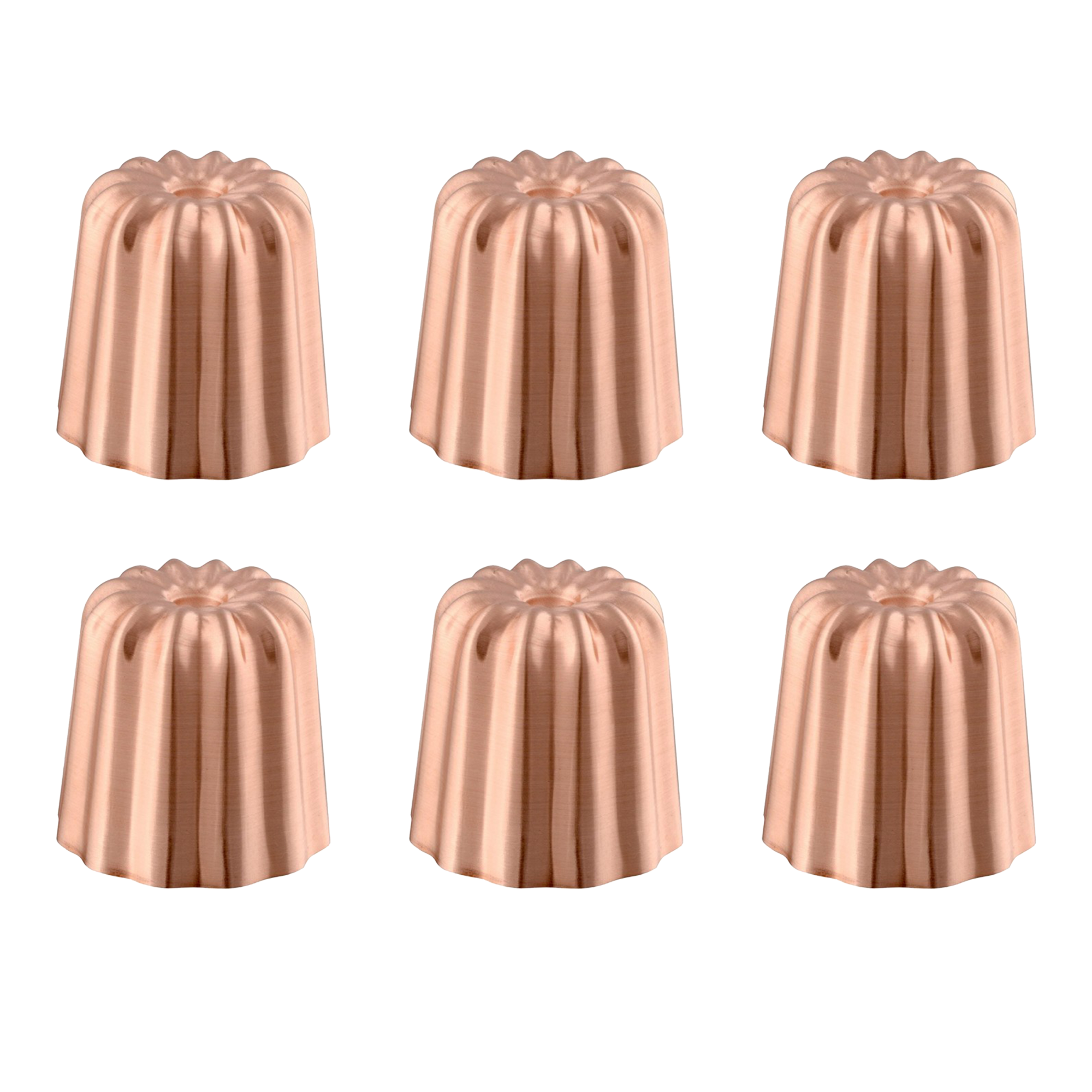 Mauviel M'Passion 6-Piece Copper Tinned Canele Mold Set, 2.2-In