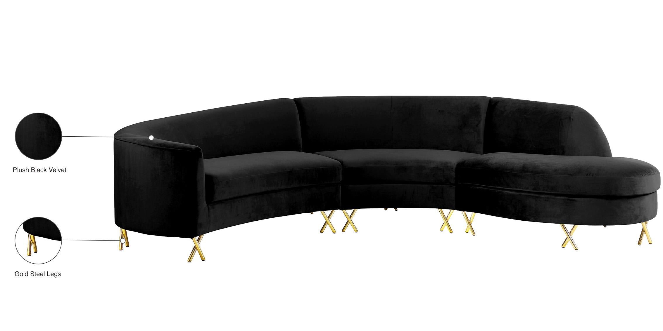 Serpentine Velvet 3pc. Sectional