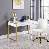 Victoria Contemporary Desk/Console: Stylish High-End Lacquer Finish, Gold Legs & Acrylic Handles