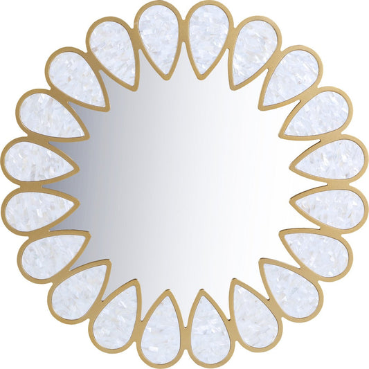 Shell Glass Contemporary Mirror - Stunning 32" Gold Framed Accent with Shell Details for Any Room