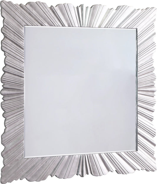 Silverton Silver Leaf Contemporary Mirror - Hand-Carved Starburst Design for Elegant Home Décor