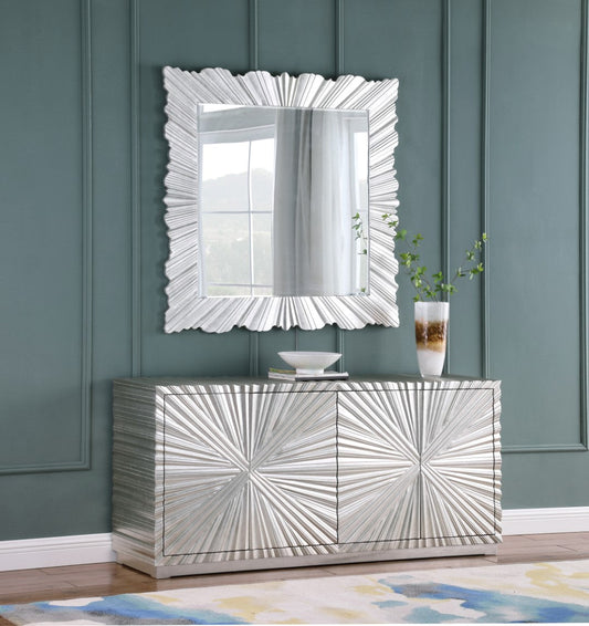 Silverton Silver Leaf Contemporary Mirror - Hand-Carved Starburst Design for Elegant Home Décor