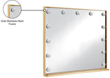 Hollywood Glamorous Lighted Mirror - Gold Stainless Steel Frame, Chic Contemporary Design, 39.5" W