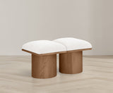 Pavilion Cream Boucle Fabric Bench - Luxurious Art Deco Seating with Oak Veneer and Cushion Comfort