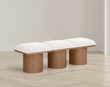 Pavilion Cream Boucle Fabric Bench - Luxurious Art Deco Seating with Oak Veneer and Cushion Comfort