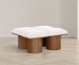 Pavilion Cream Boucle Fabric Bench - Luxurious Art Deco Seating with Oak Veneer and Cushion Comfort