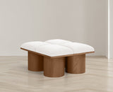 Pavilion Cream Boucle Fabric Bench - Luxurious Art Deco Seating with Oak Veneer and Cushion Comfort