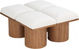 Pavilion Cream Boucle Fabric Bench - Luxurious Art Deco Seating with Oak Veneer and Cushion Comfort