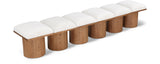 Pavilion Cream Boucle Fabric Bench - Luxurious Art Deco Seating with Oak Veneer and Cushion Comfort
