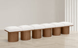 Pavilion Cream Boucle Fabric Bench - Luxurious Art Deco Seating with Oak Veneer and Cushion Comfort