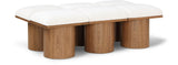 Pavilion Cream Boucle Fabric Bench - Luxurious Art Deco Seating with Oak Veneer and Cushion Comfort