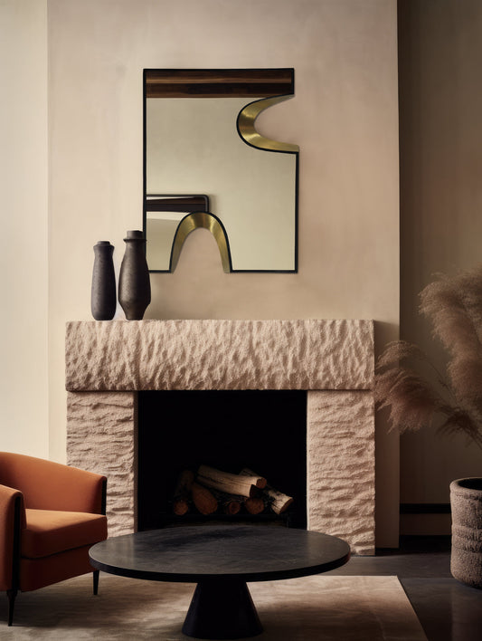 Soleil Mirror - Stylish 28" Art Deco Puzzle-Shaped Design with Glamorous Black and Gold Accents
