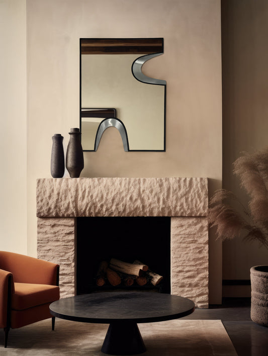 Soleil Mirror - Unique Puzzle-Shaped Art Deco Design with Glamorous Black and Silver Accents