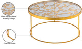 Butterfly Glass Coffee Table with Gold Foil Design and Sturdy Metal Legs for Contemporary Spaces