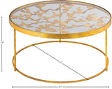 Butterfly Glass Coffee Table with Gold Foil Design and Sturdy Metal Legs for Contemporary Spaces