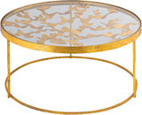 Butterfly Glass Coffee Table with Gold Foil Design and Sturdy Metal Legs for Contemporary Spaces