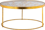 Butterfly Glass Coffee Table with Gold Foil Design and Sturdy Metal Legs for Contemporary Spaces
