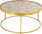 Butterfly Glass Coffee Table with Gold Foil Design and Sturdy Metal Legs for Contemporary Spaces