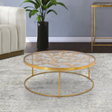 Butterfly Glass Coffee Table with Gold Foil Design and Sturdy Metal Legs for Contemporary Spaces