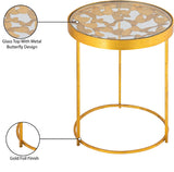 Butterfly Glass End Table with Stunning Gold Foil Design and Metal Butterfly Accents for Stylish Spaces