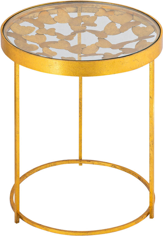 Butterfly Glass End Table with Stunning Gold Foil Design and Metal Butterfly Accents for Stylish Spaces