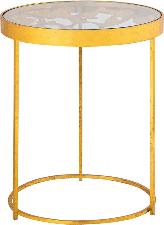 Butterfly Glass End Table with Stunning Gold Foil Design and Metal Butterfly Accents for Stylish Spaces