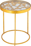 Butterfly Glass End Table with Stunning Gold Foil Design and Metal Butterfly Accents for Stylish Spaces