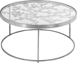 Butterfly Glass Coffee Table with Gold Foil Design and Sturdy Metal Legs for Contemporary Spaces