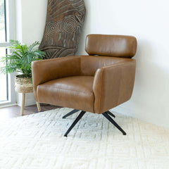 Camila Mid-Century Modern Tan Leather Lounge Chair