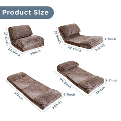 MAXYOYO Bean Bag Folding Floor Sofa Bed, Faux Fur Foam Filling Wall Couch Sleeper Chairs, Coffee