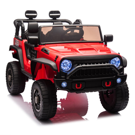 24V Parent Control 2-Seater Kids Ride On Truck with 200W Dual Motors, Ride on Toy with LED Lights, MP3, Bluetooth, for Kids Aged 3+, Red