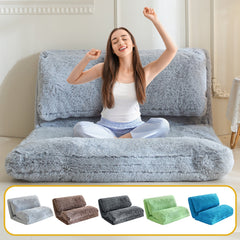 MAXYOYO Bean Bag Folding Floor Sofa Bed, Faux Fur Foam Filling Wall Couch Sleeper Chairs, Grey