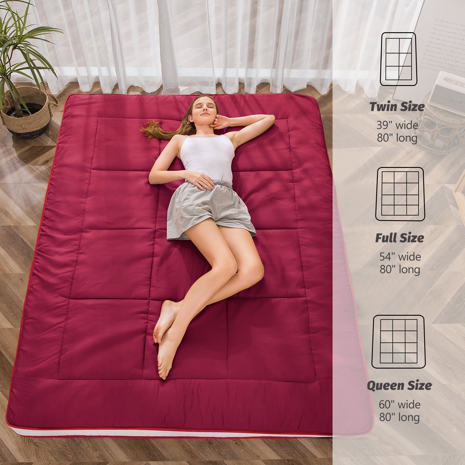 MAXYOYO Padded Comfortable Floor Mattress, Magenta