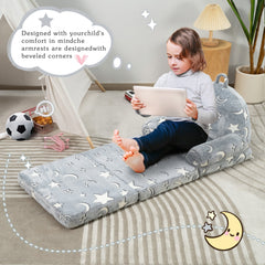 MAXYOYO Foldable Kids Sofa, Shiny Children Couch Backrest Armchair Bed with Pocket, Moon andStar Pattern