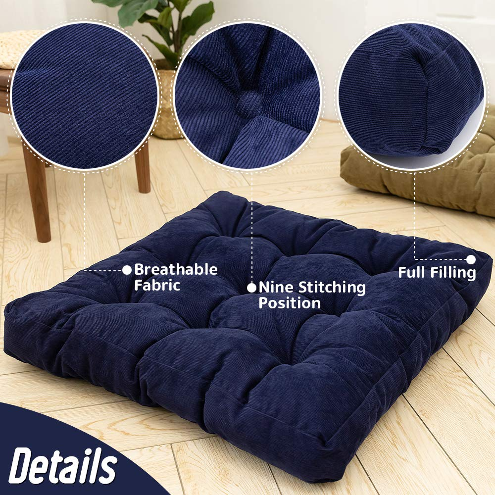 MAXYOYO Floor Pillow, 22x22 inch Square Meditation Seat Cushion, Navy