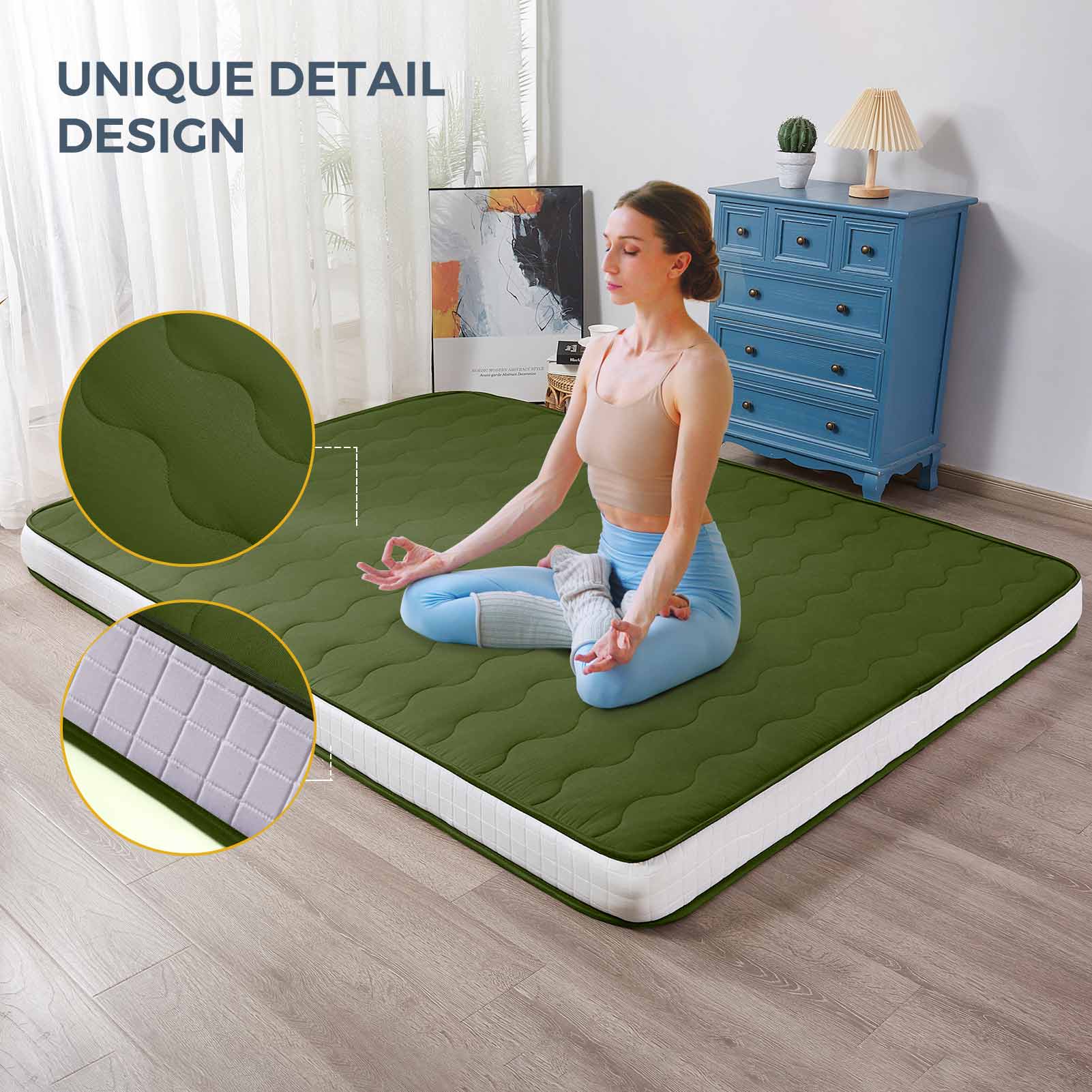 MAXYOYO Padded Japanese Floor Mattress, Green Foldable Roll Up Futon Mattress