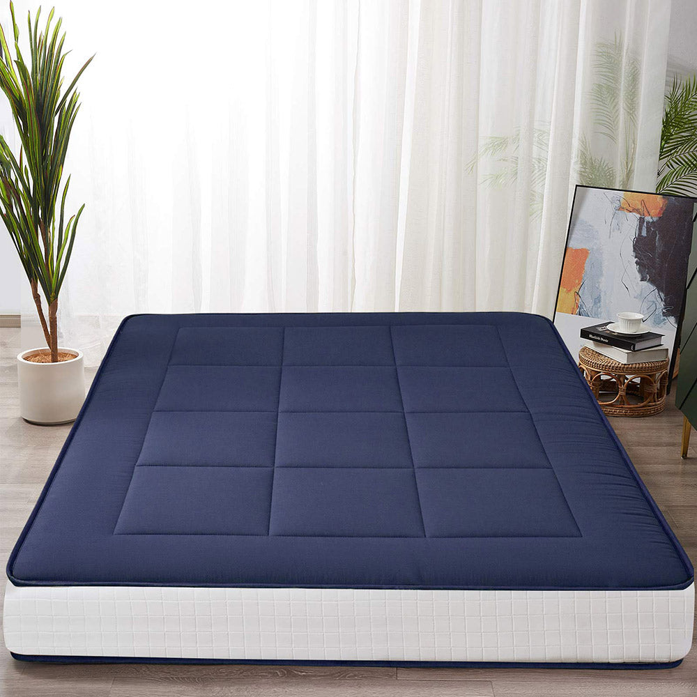 MAXYOYO 8" Futon Mattress, Super Thick Square Quilting Japanese Futon Bed, Navy