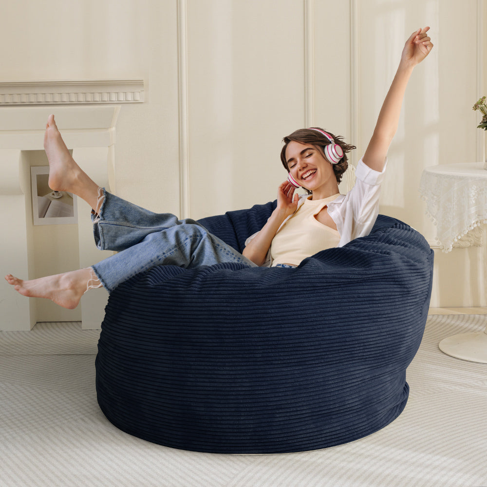 MAXYOYO 4ft Convertible Bean Bag Bed, Corduroy Huge Bean Bag Bed Full, Navy