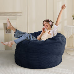 MAXYOYO 4ft Convertible Bean Bag Bed, Corduroy Huge Bean Bag Bed Full, Navy
