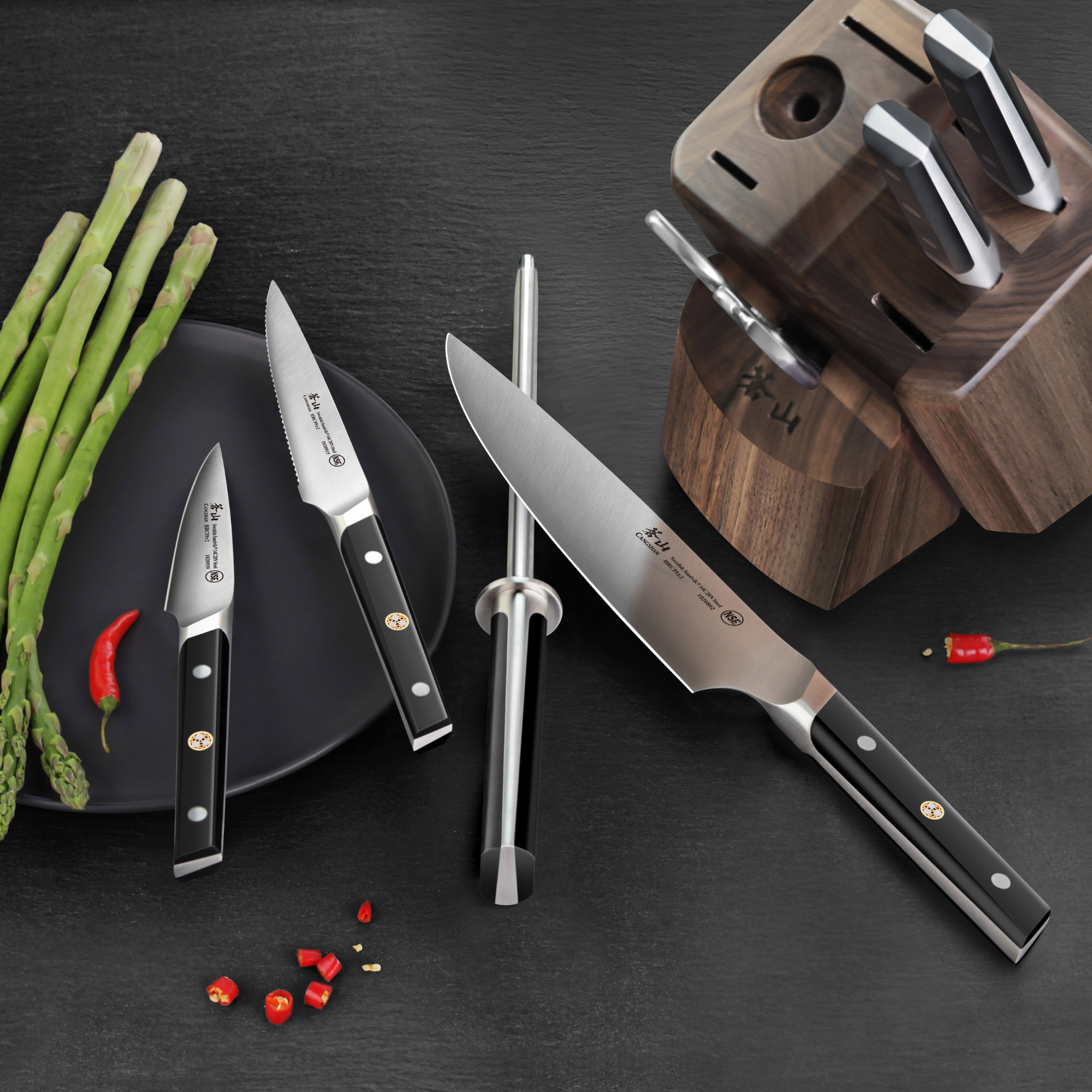 TC Series 8-Piece Knife Block Set, Walnut, Forged Swedish 14C28N Steel, 1021219