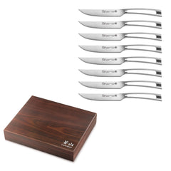 TN1 Series 8-Piece Straight Edge Steak Knife Set w/ Walnut Box, Forged Swedish 14C28N Steel, 1024111