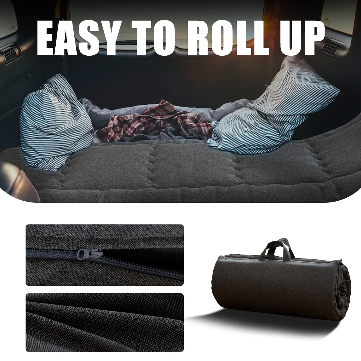 MAXYOYO Roll Up Camping Mattress, Carry Handle Foldable Futon Mattress Outdoor Indoor Roll Out Pad, Dark Grey