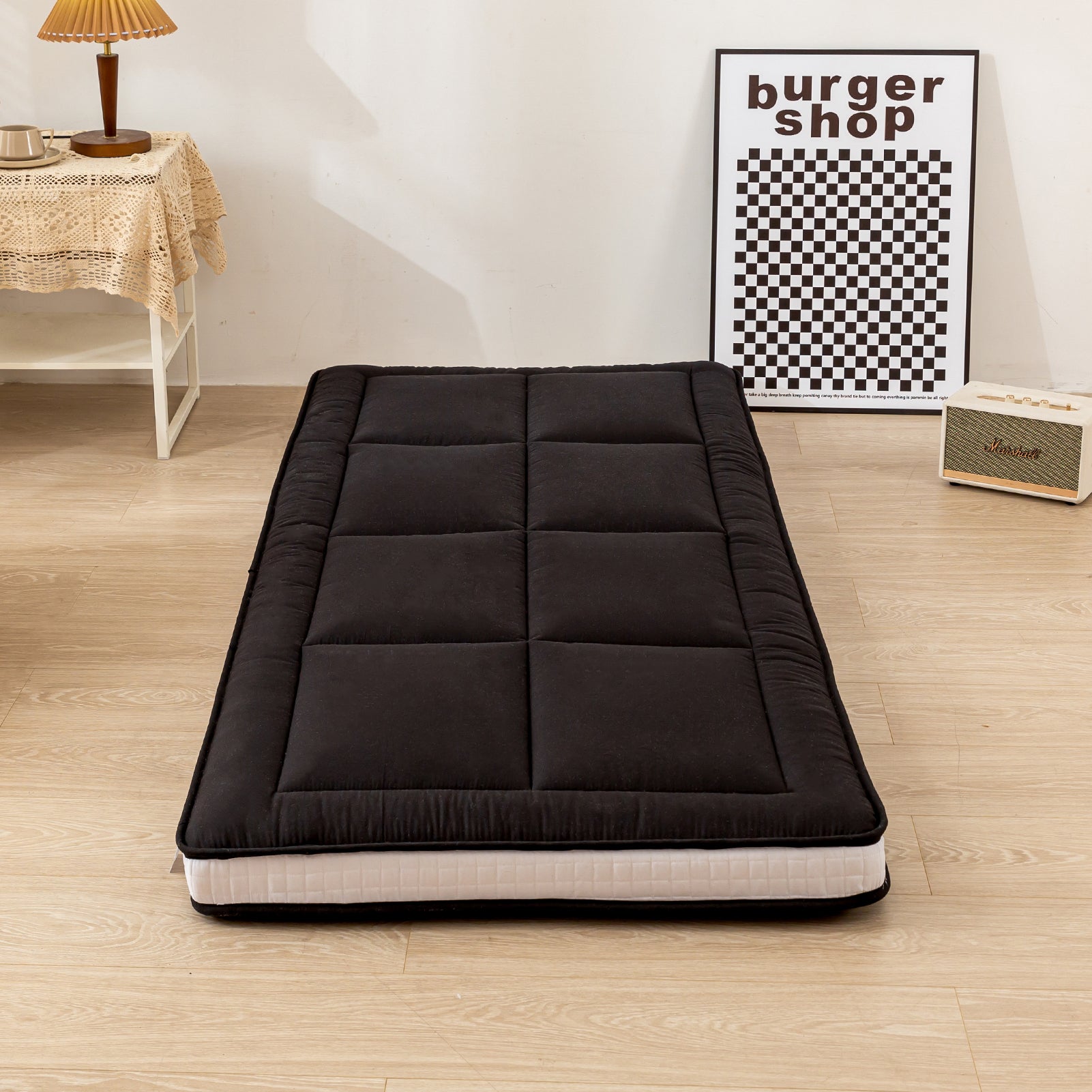 MAXYOYO Padded Japanese Floor Mattress, Black Foldable Roll Up Futon Mattress