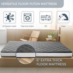 MAXYOYO 6" Extra Thick Floor Futon Mattress, Diamond Quilting, Dark Grey