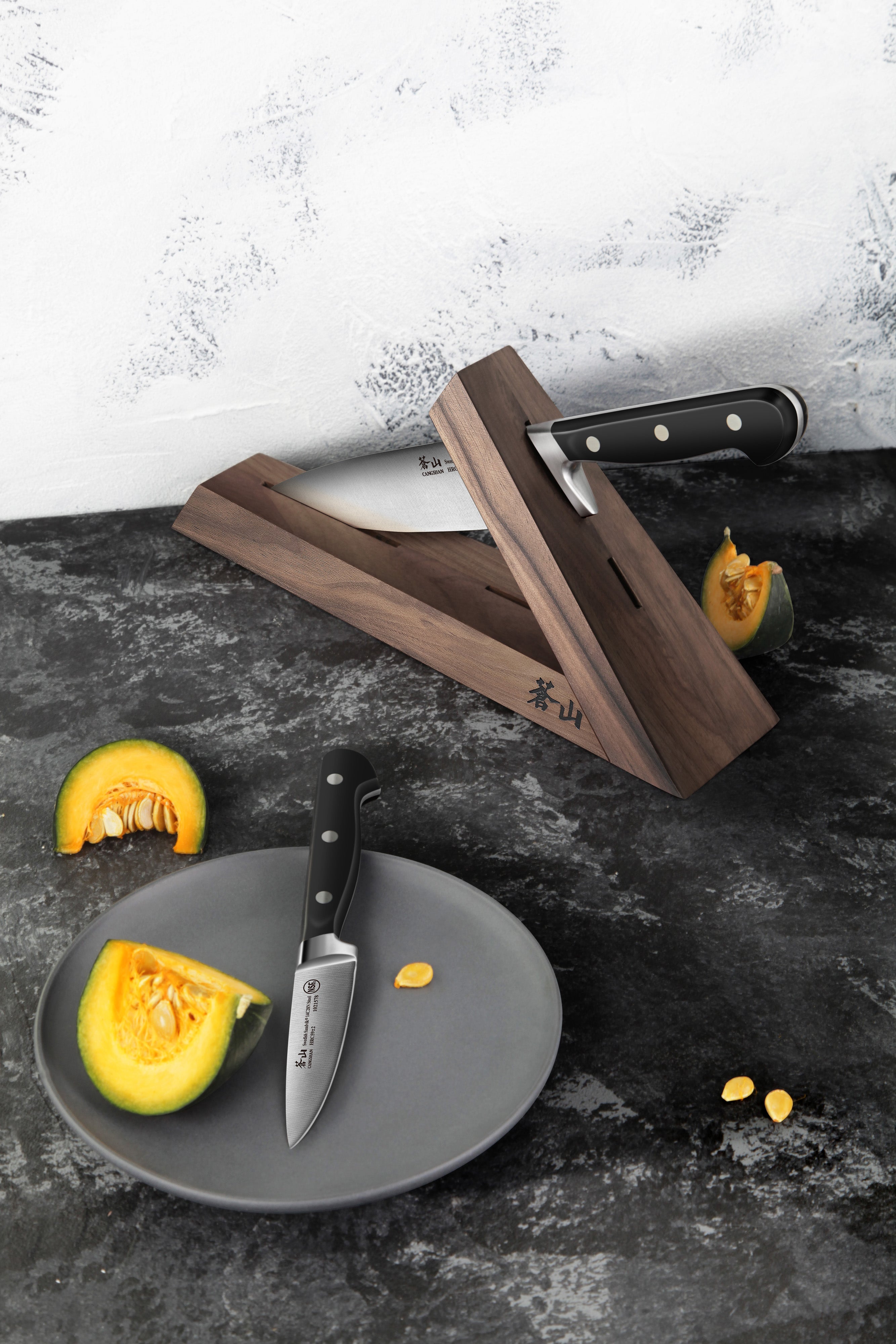 TV2 Series 3-Piece TAI Knife Block Set, Forged Swedish 14C28N Steel, Walnut Block, 1021585