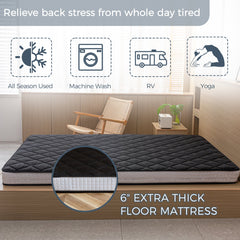 MAXYOYO 6" Extra Thick Floor Futon Mattress, Diamond Quilting, Black