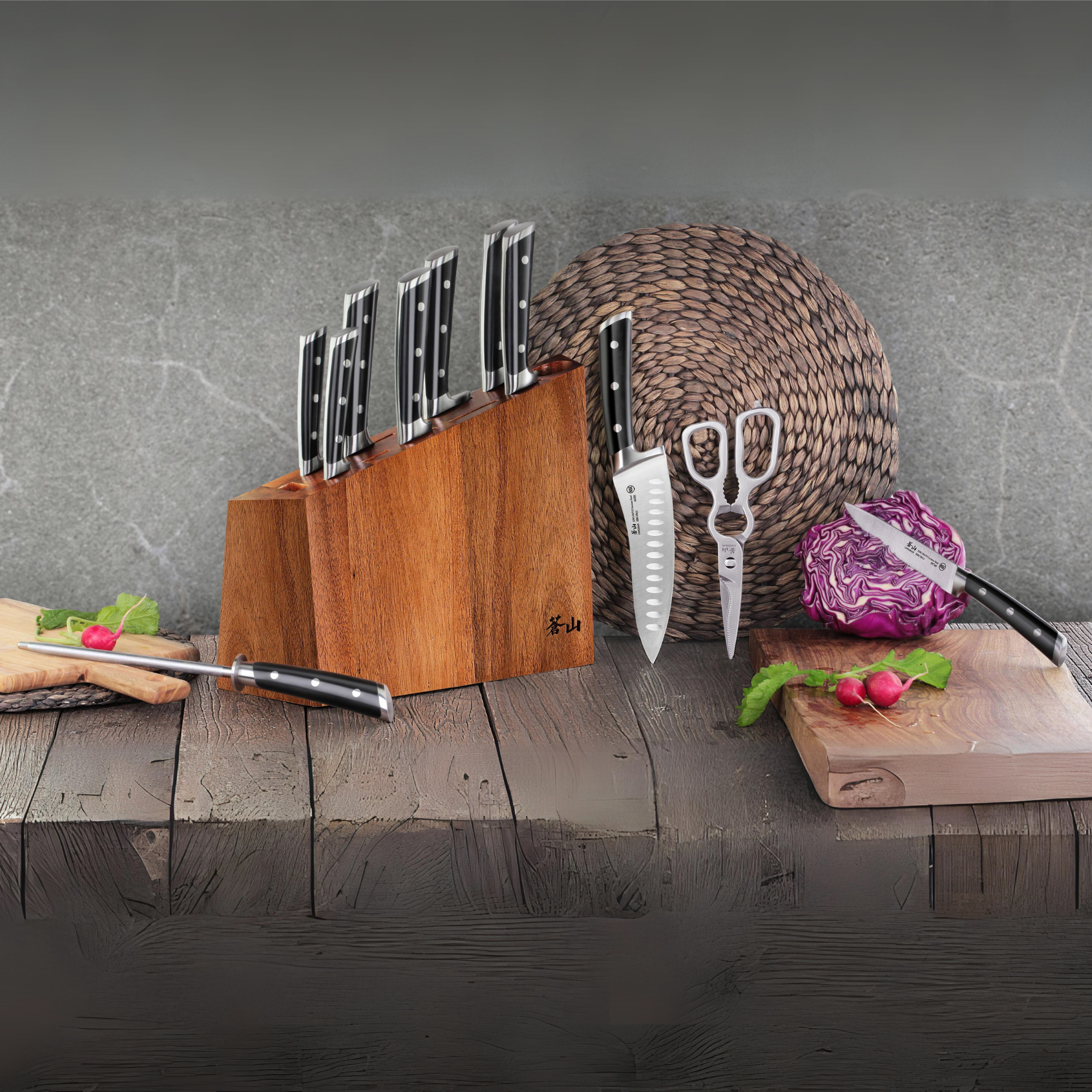 S Series 12-Piece Knife Block Set, Forged German Steel, Acacia Block, 60140