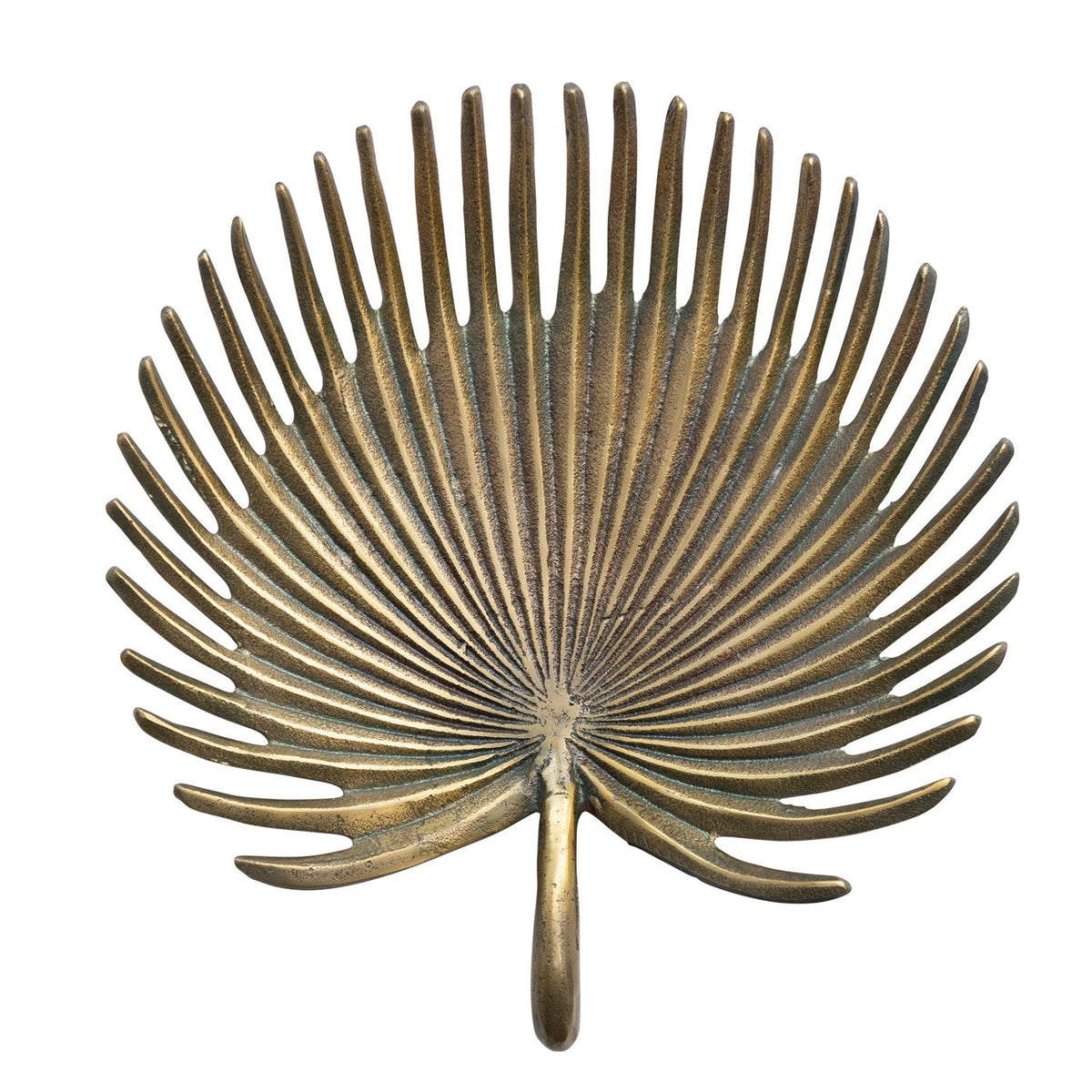 Decorative Cast Aluminum Palm Frond Tray, Antique Brass Finish