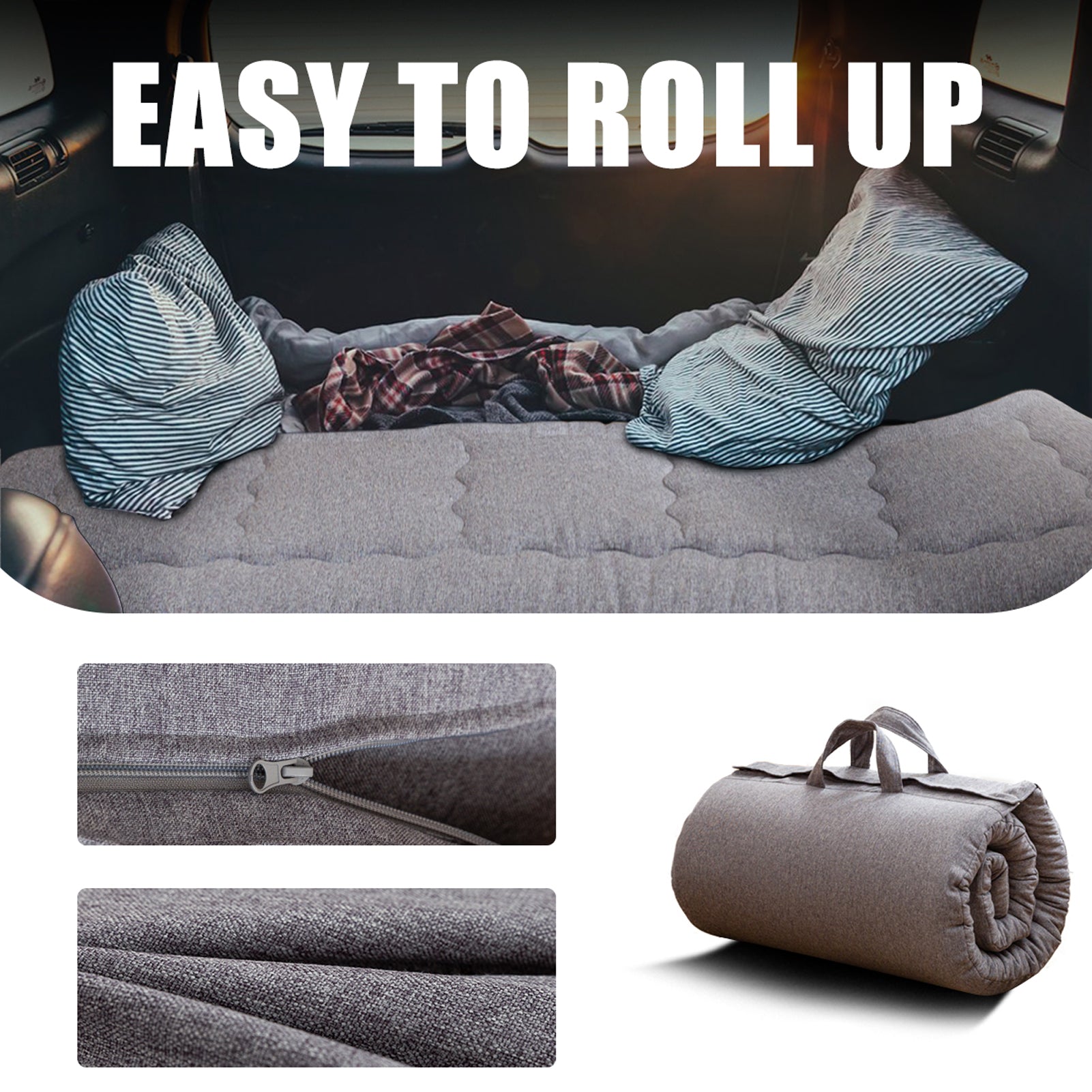 MAXYOYO Roll Up Camping Mattress, Carry Handle Foldable Futon Mattress Outdoor Indoor Roll Out Pad, Grey