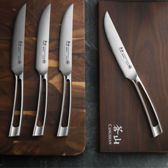 TN1 Series 8-Piece Straight Edge Steak Knife Set w/ Walnut Box, Forged Swedish 14C28N Steel, 1024111